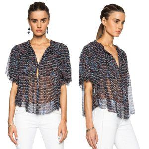Isabel Marant Myriam Silk Blouse Blue Red White Flowy Boho Top ASO Beau Garrett